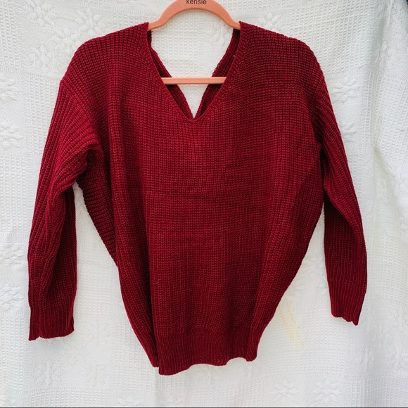 Pearl Detail Burgundy Knit Sweater Sz M - Picture 4 of 6